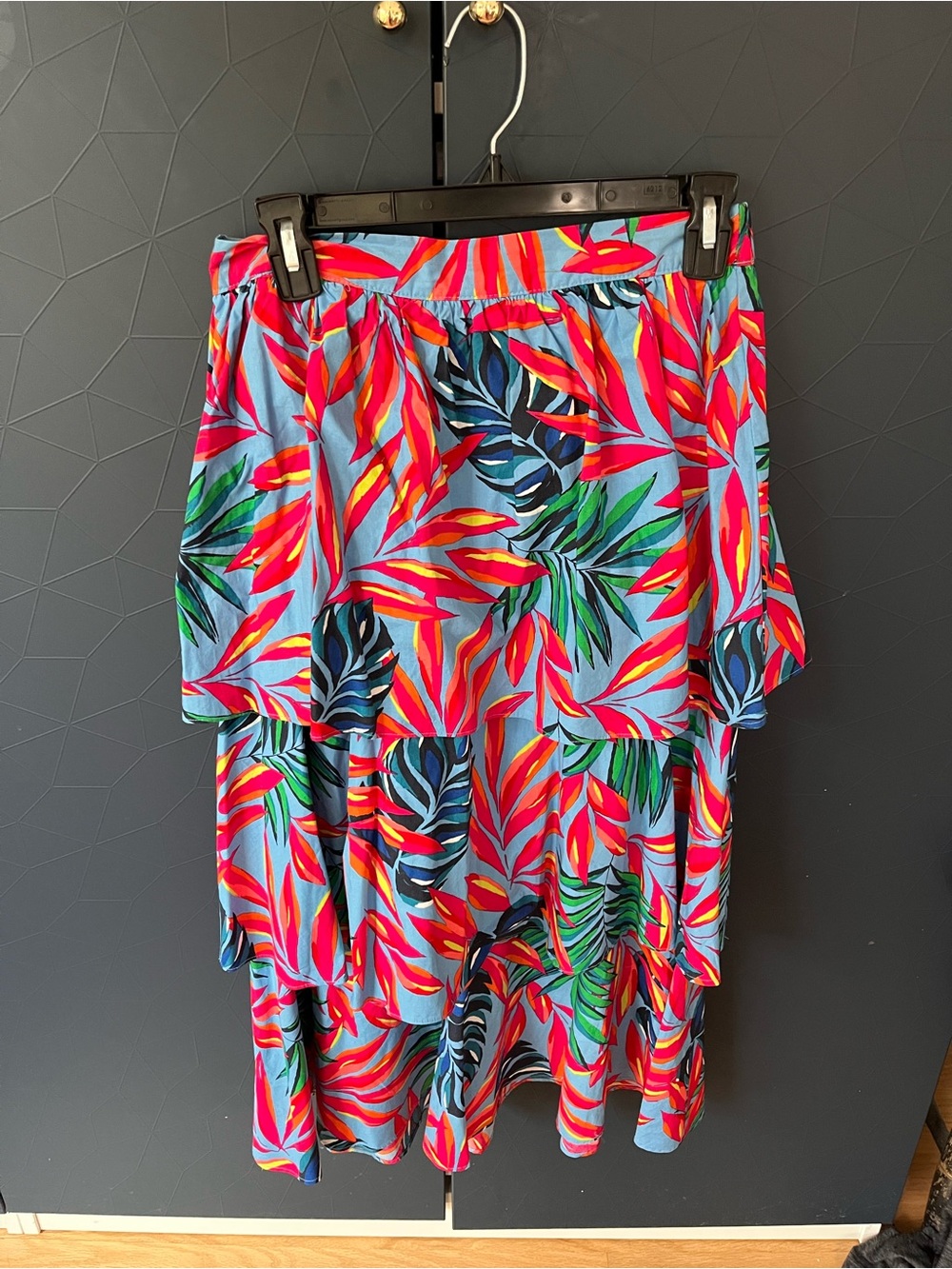 Tabitha Blue Tropical Floral Tiered Knee Length Resort Skirt